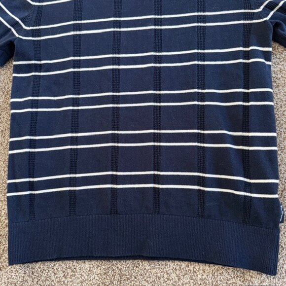 BEN SHERMAN Navy Blue and White Striped Short Sleeve Polo Sweater Small - Picture 5 of 11